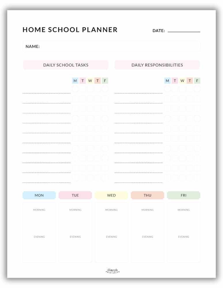 Homeschool planner template printable pink