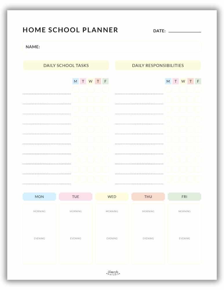 Printable homeschool planner PDF yellow