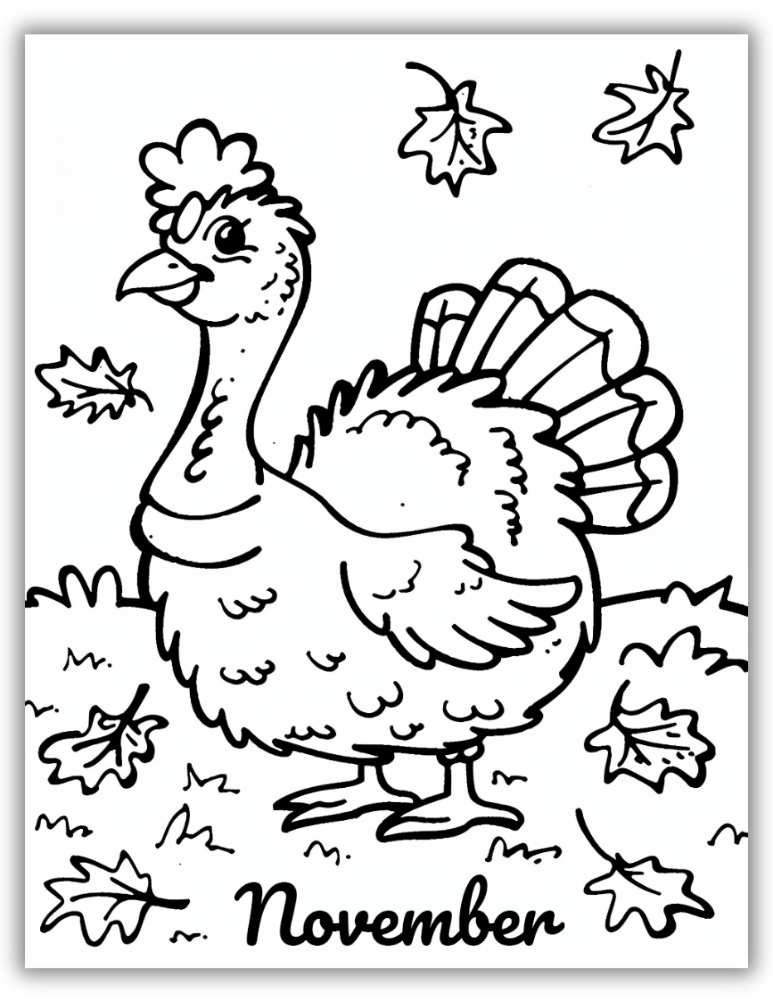 Cute Turkey for November Coloring Page