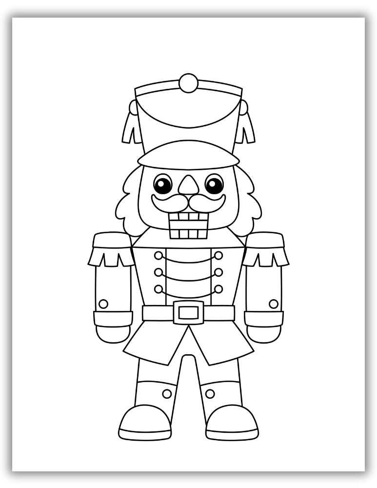 Quirky nutcracker with a fun twist on traditional style – free printable PDF coloring page perfect for a creative holiday coloring session.