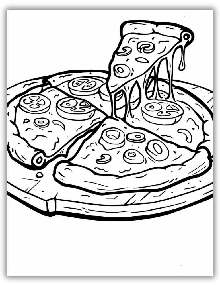 Realistic pizza printable coloring page