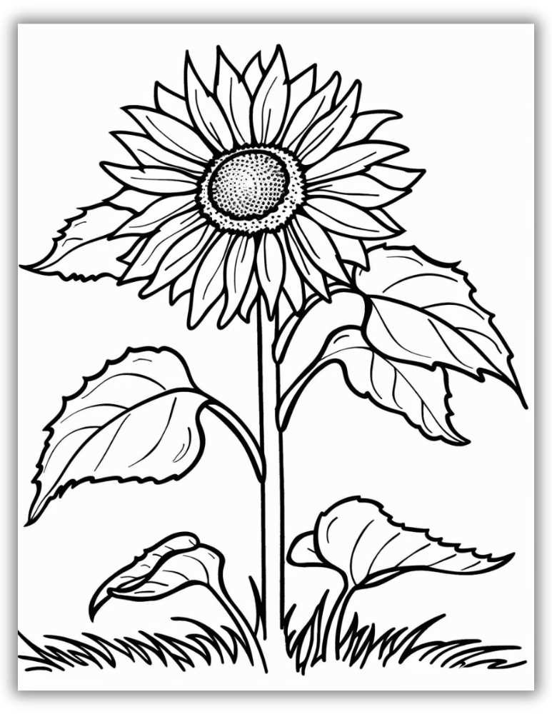 Adorable Sunflower PDF Coloring Page
