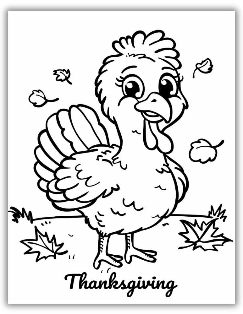 Pretty turkey coloring page for Thanksgiving