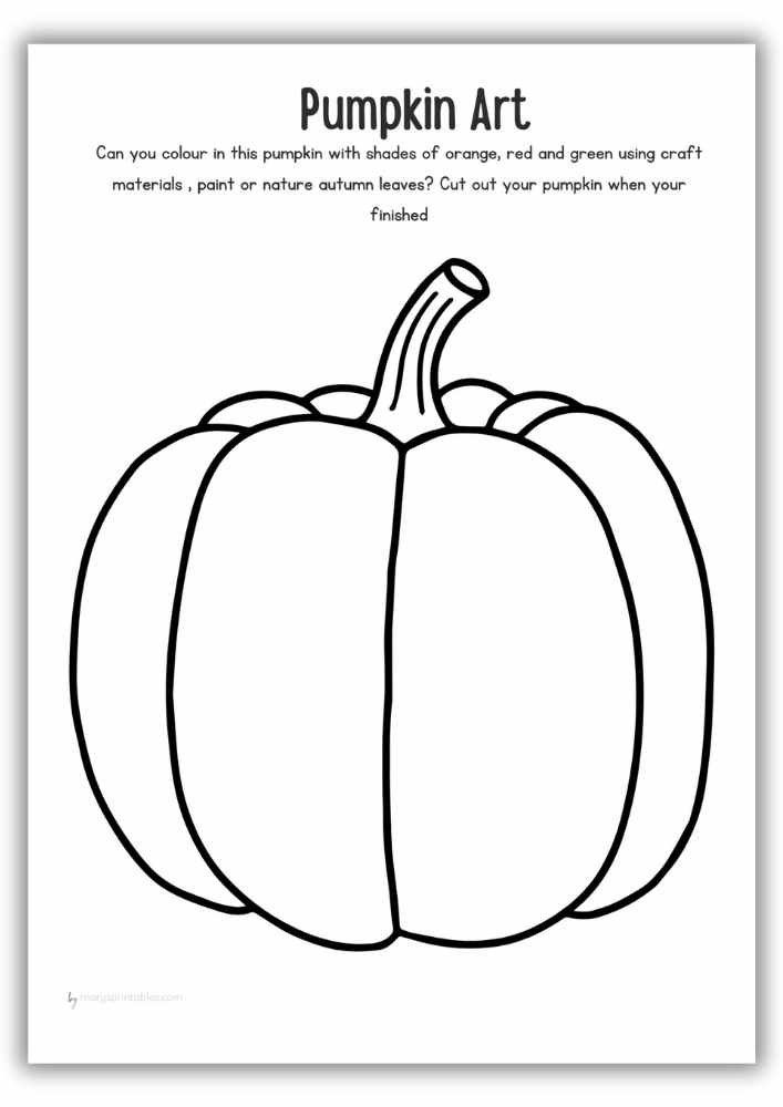 Halloween craft activity for kids to color a pumpkin using paint, leaves, or craft materials
