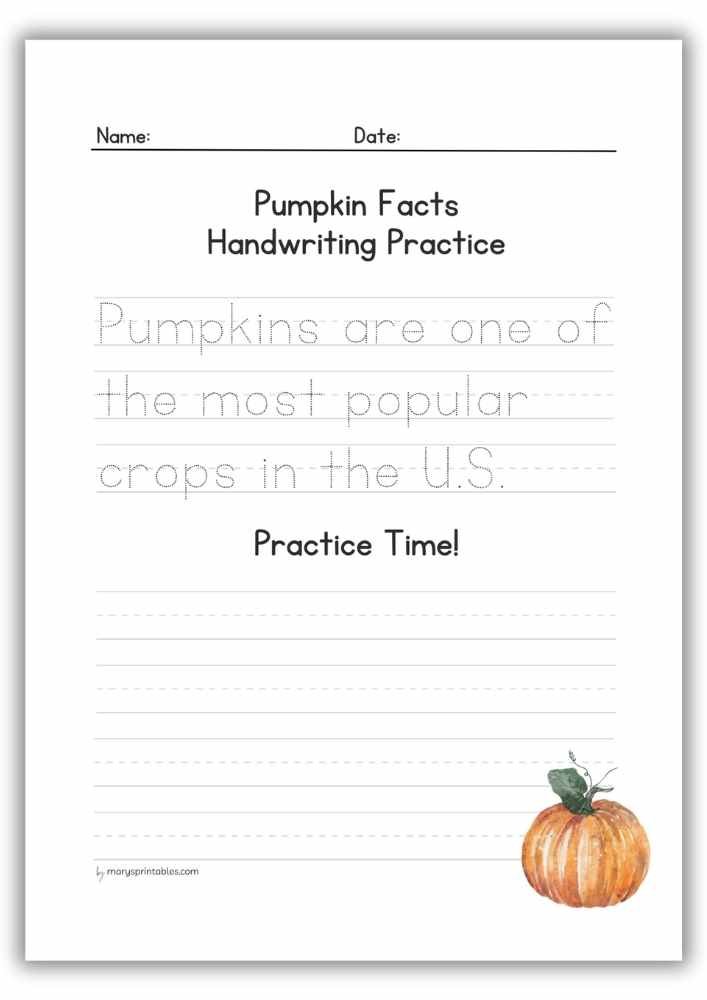 Handwriting Practice #1 - Worksheet for Kids Pumpkin Facts