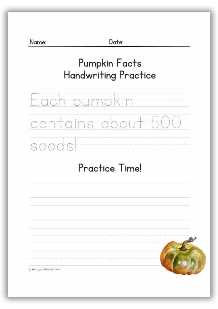 Handwriting Practice #2 - Worksheet for Kids Pumpkin Facts