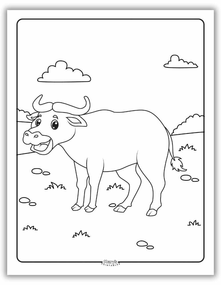 Realistic buffalo head drawing to color