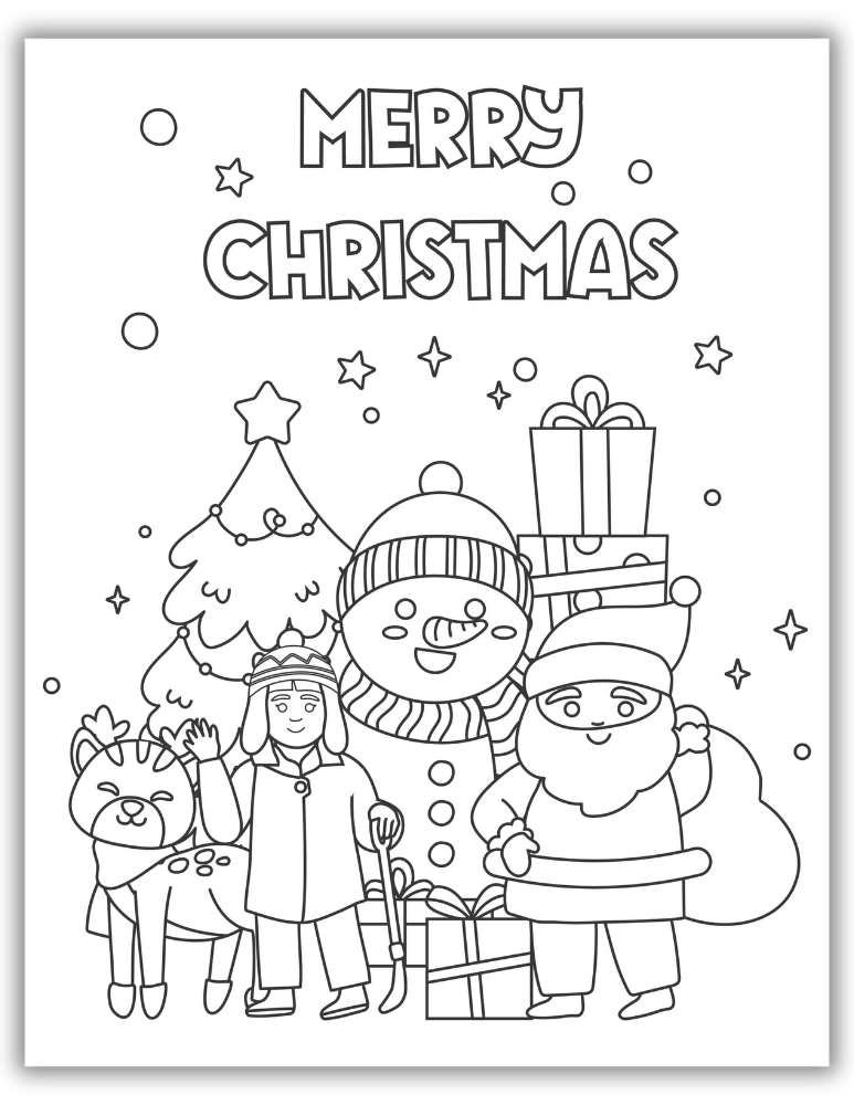 Christmas Coloring Page – with Cute Characters