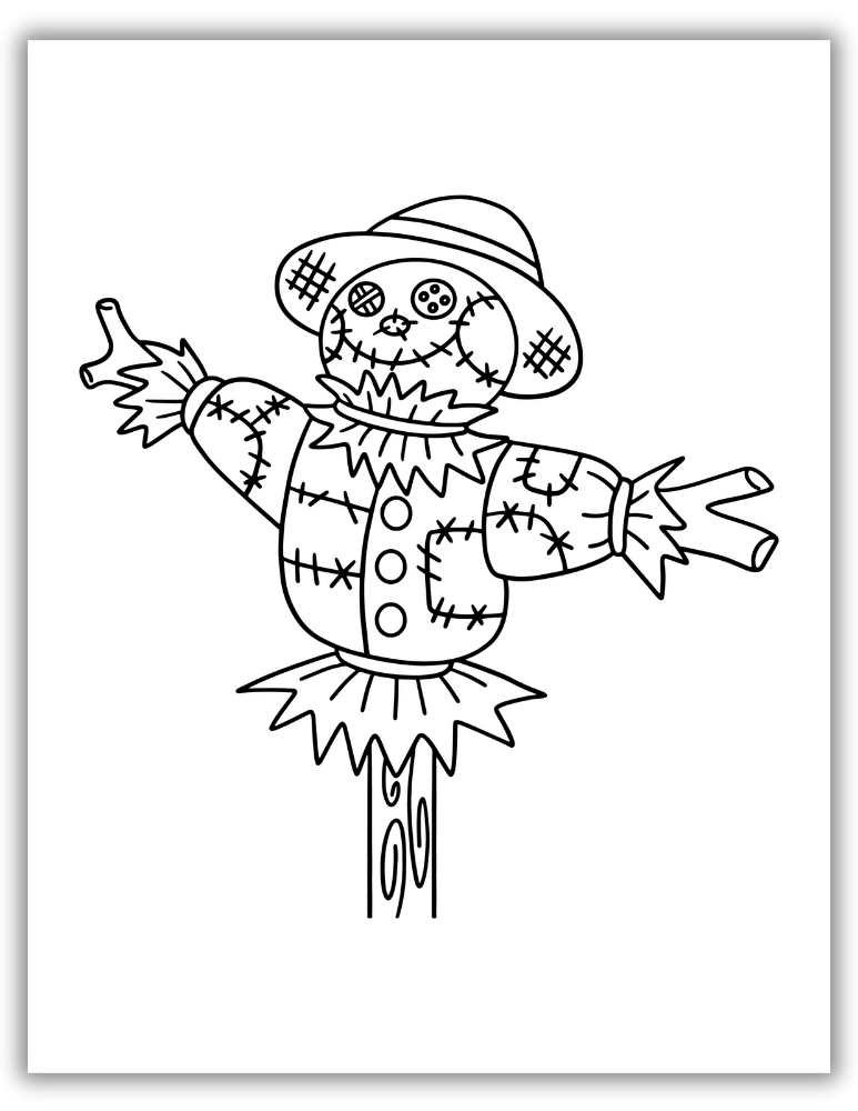 Simple scarecrow drawing for preschoolers to color