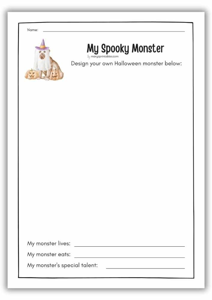 Halloween craft worksheet for kids to design and draw their own spooky monster.