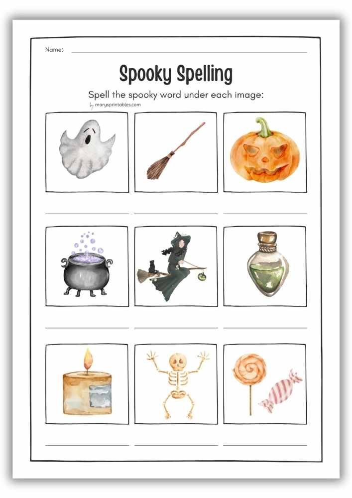 Spooky Spelling Witing Worksheet