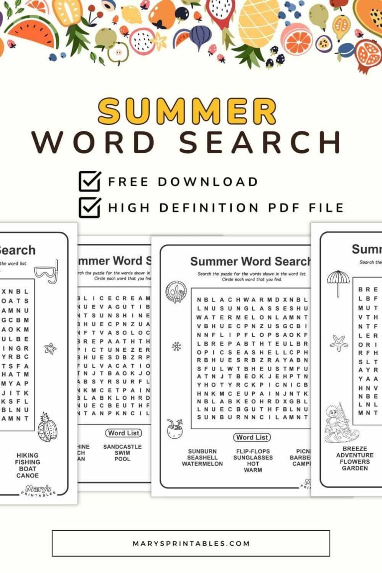 Summer Word Search Free Printable – Fun in the Sun with These Free PDF Downloads