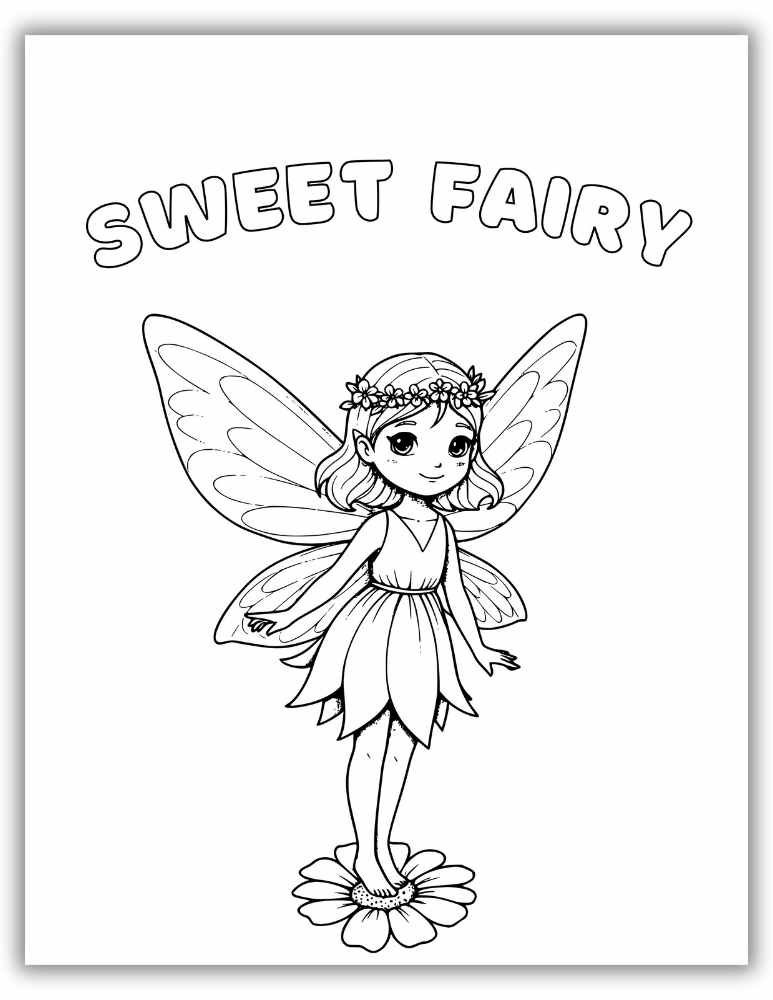 imple and pretty fairy coloring page – perfect for young children and fairy fans.
