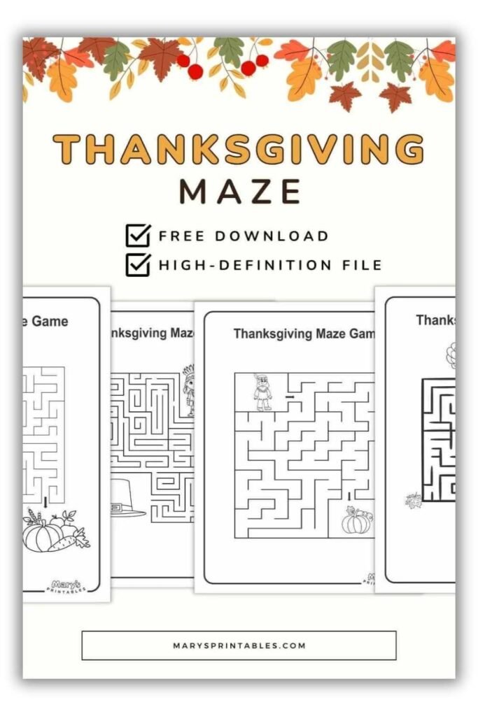 View Thanksgiving printable mazes for calm holiday activities