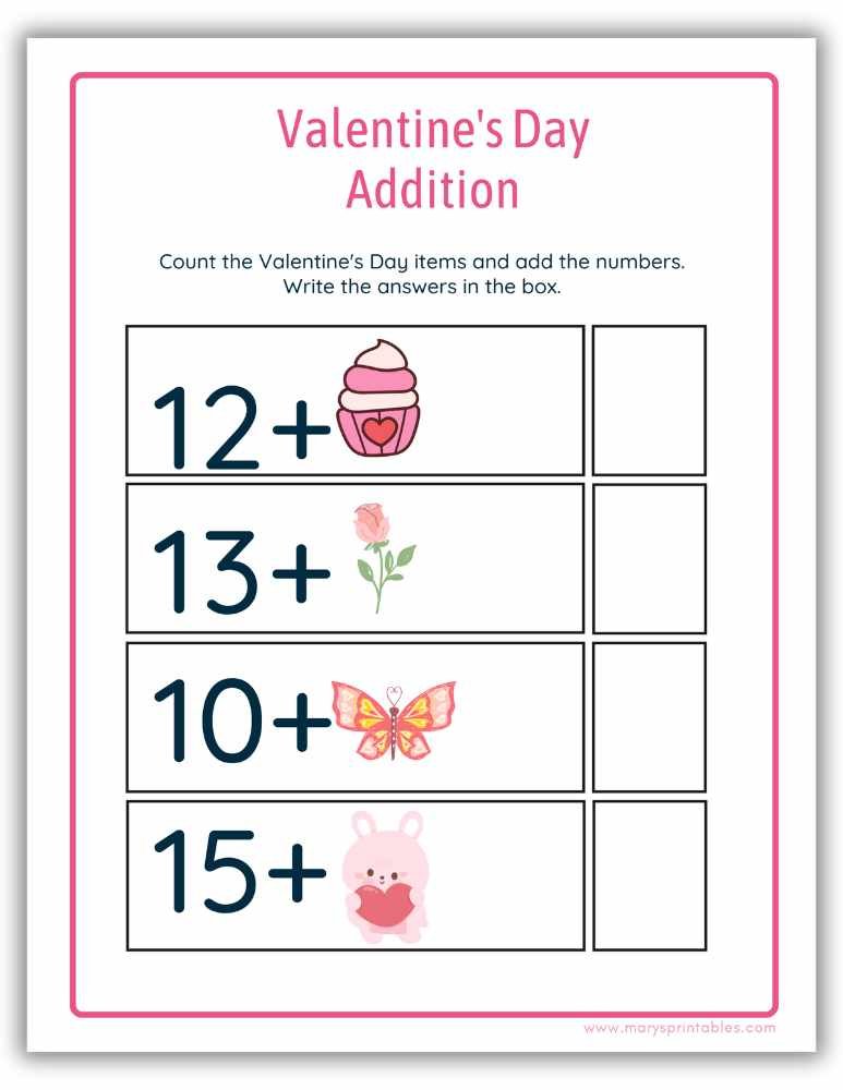 Valentine's Day Addition Worksheet - Counting Valentine's Day items