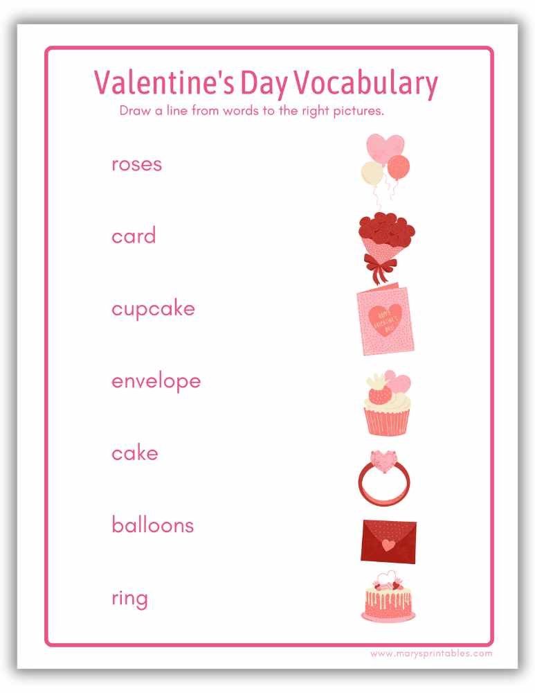 Valentine's Day Vocabulary Shee