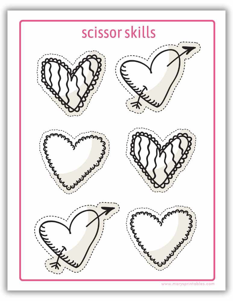 Valentine learning activity with cutting practice and heart shapes