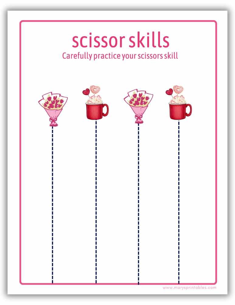 Printable Valentine cutting practice activity for preschool kids